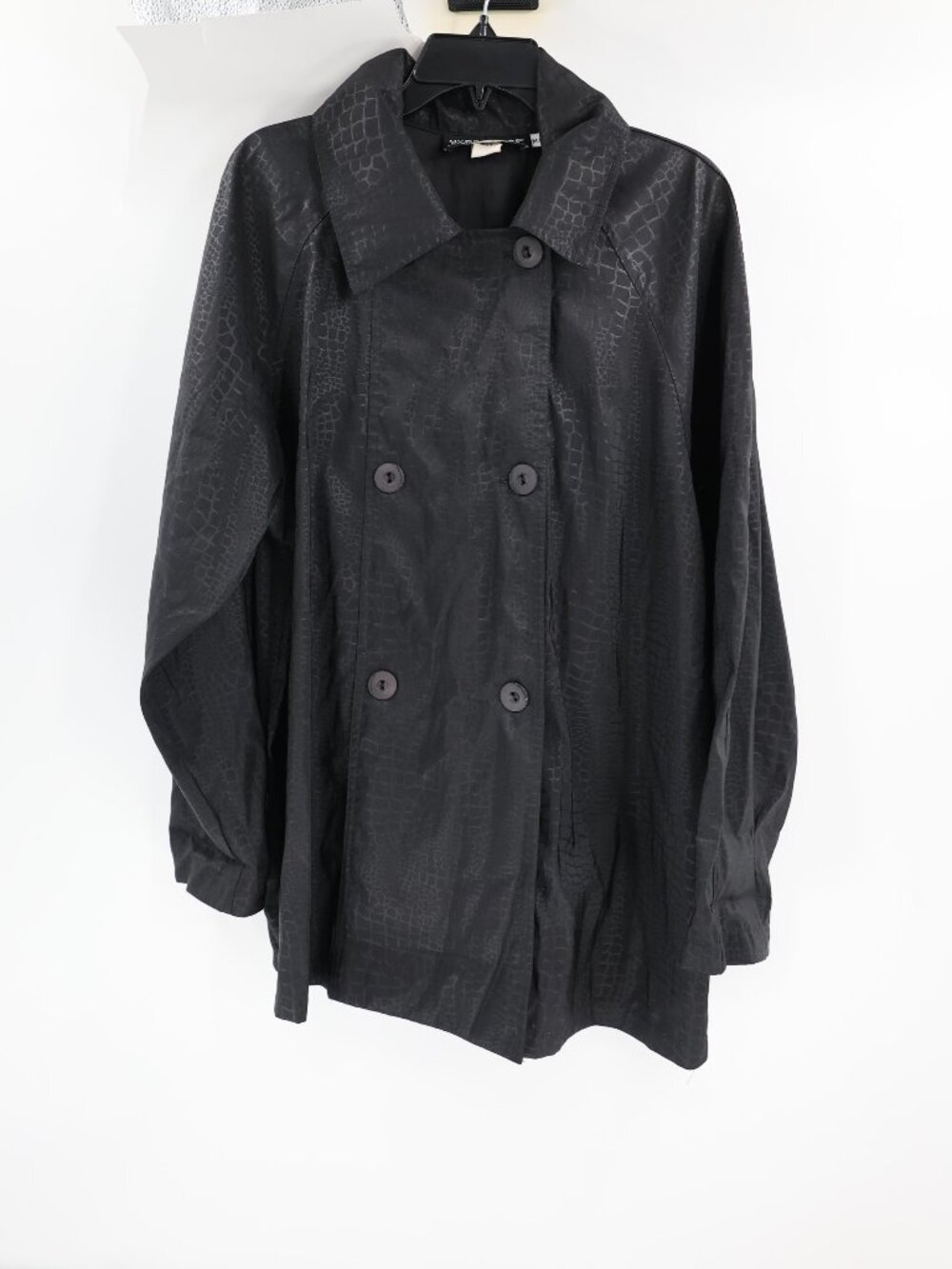 Mycra Pac Trench Coat Women M/L Nylon Double Breasted Jacket Black snake print